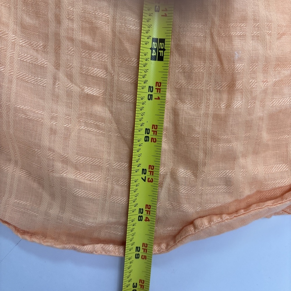 Caribbean Peachy Orange Linen Button Up Top Beachy Coastal Roll Tab Sleeve Small - Picture 10 of 10